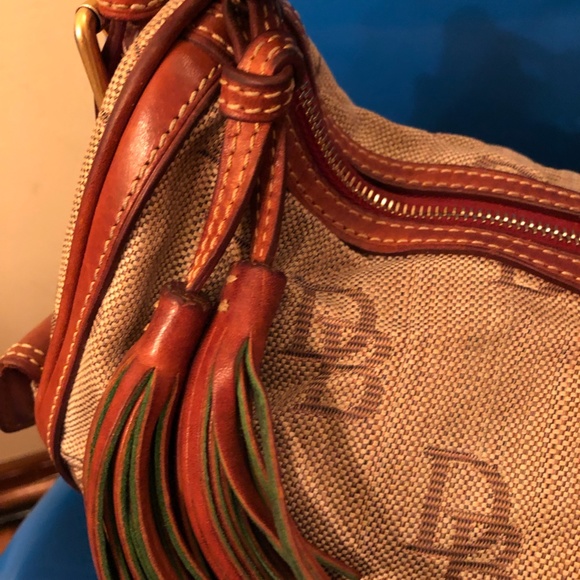 Dooney & Bourke Tote Purse Brown/Tan with tassels. - Picture 4 of 7